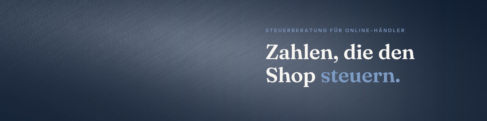 Rendered LinkedIn banner: numbers that steer the shop, tax advisory for online sellers