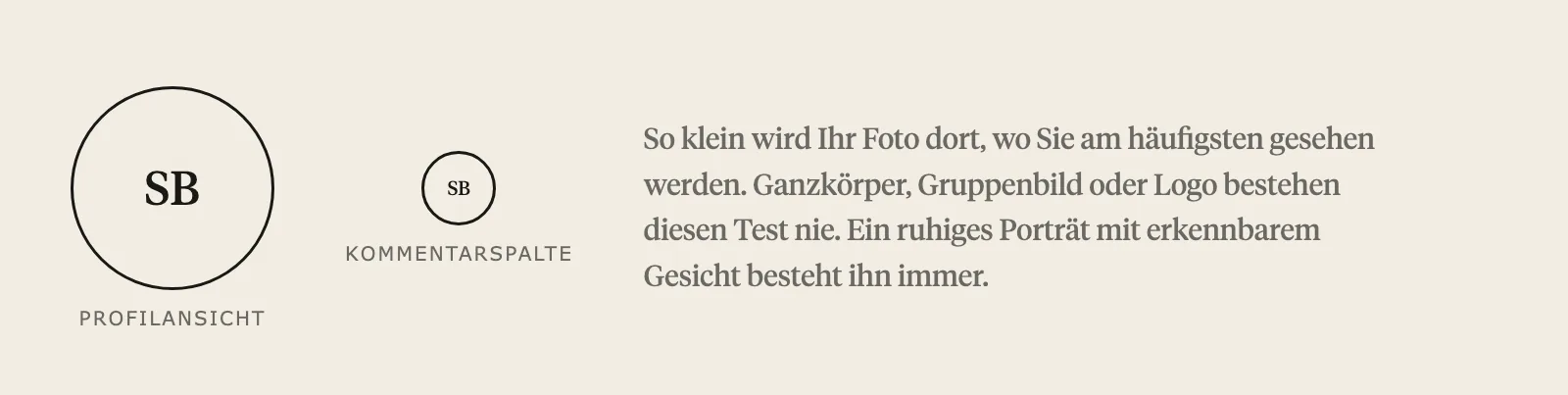 Dasselbe Profilfoto in Profilansicht und Kommentarspalte: dort schrumpft es auf wenige Millimeter.