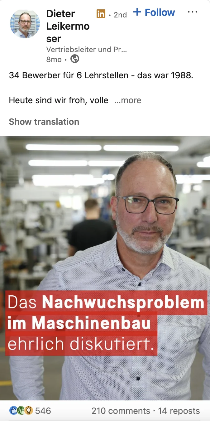 LinkedIn-Beitrag von Dieter Leikermoser