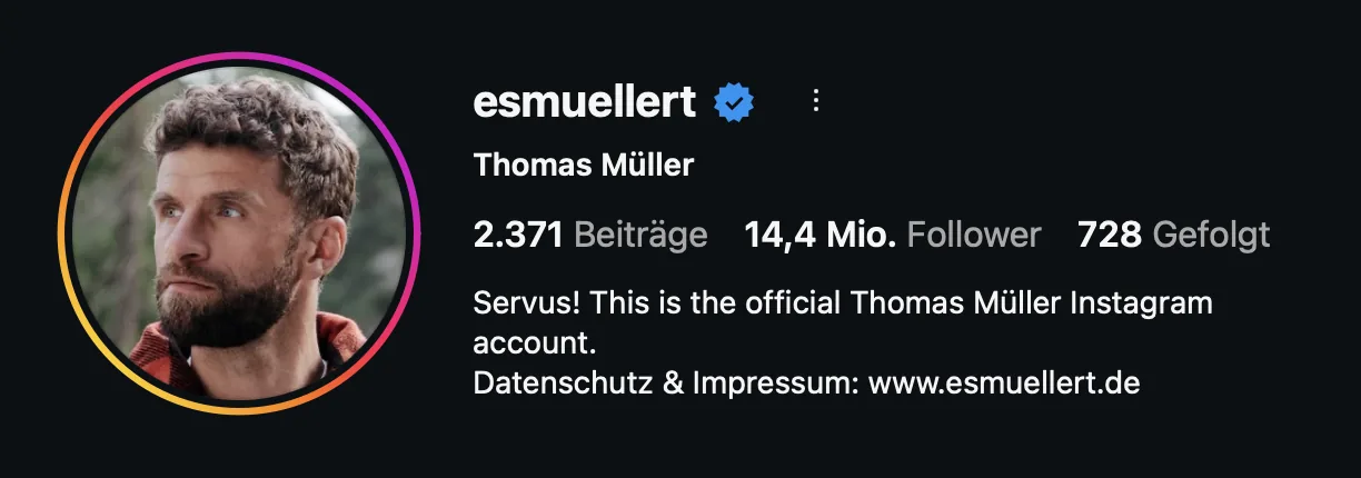 Instagram-Profil von Thomas Müller