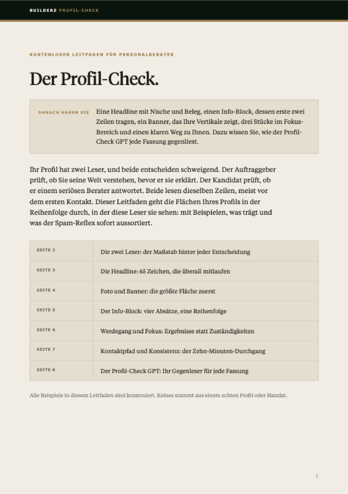 Titelseite des Profil-Check-Leitfadens