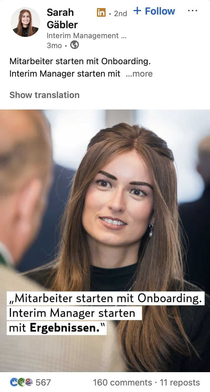 LinkedIn-Beitrag von Sarah Gäbler über Onboarding